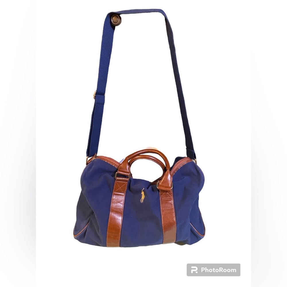 Polo by Ralph Lauren Travel Tote Duffle Weekender Bag Navy Leather